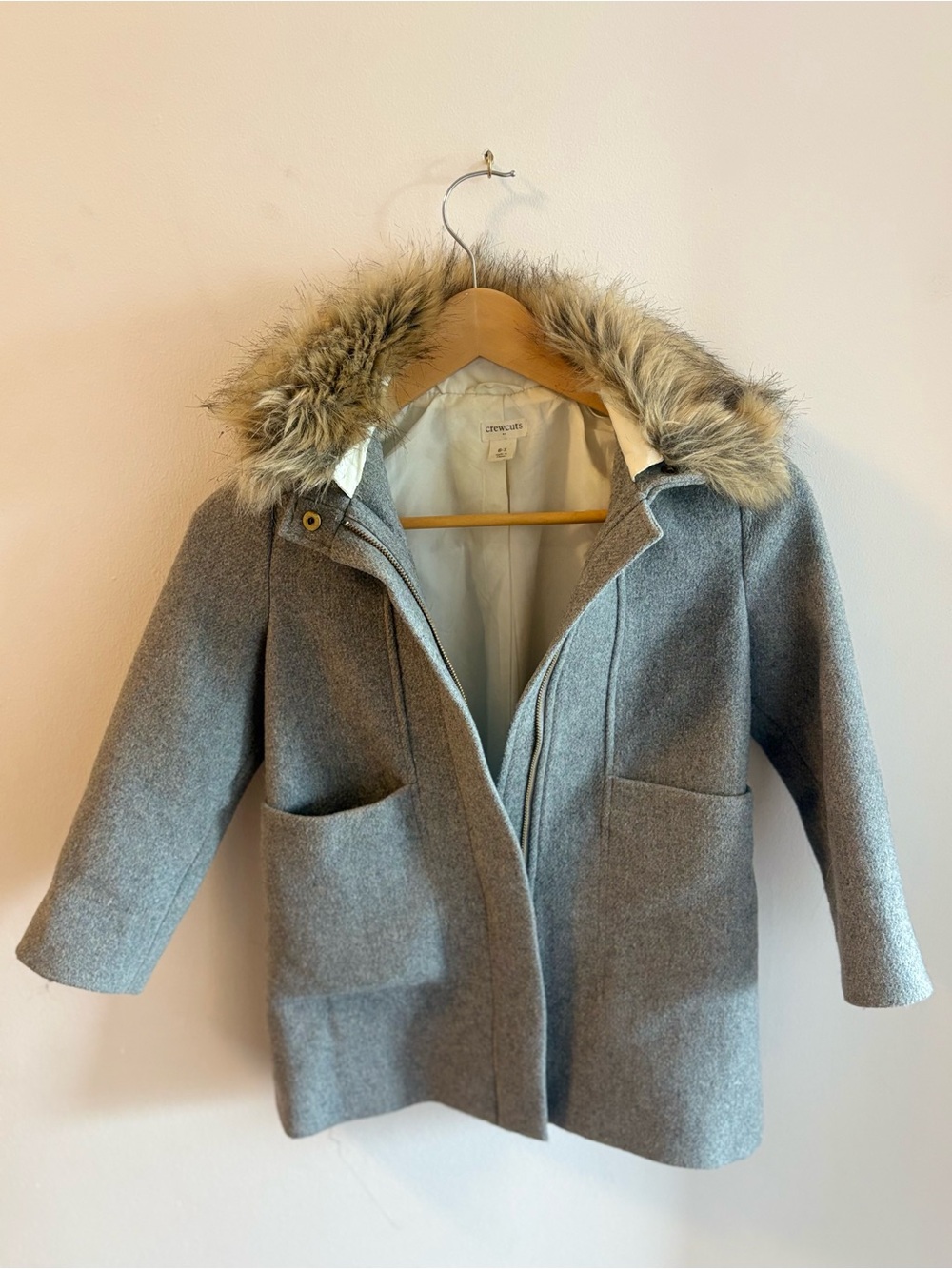 Carter's Girls' Gray Wool-Blend Coat with Faux Fur Hood